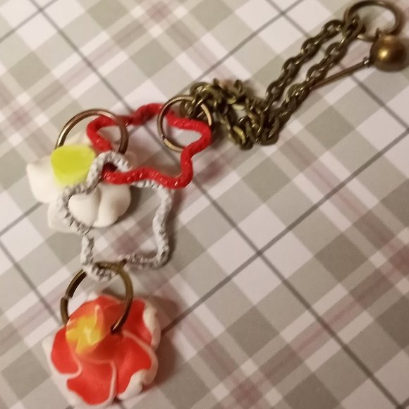 Home made/handmade Metal Dangle Stud Earrings with Acrylic Flowers #39 - Picture 4 of 15